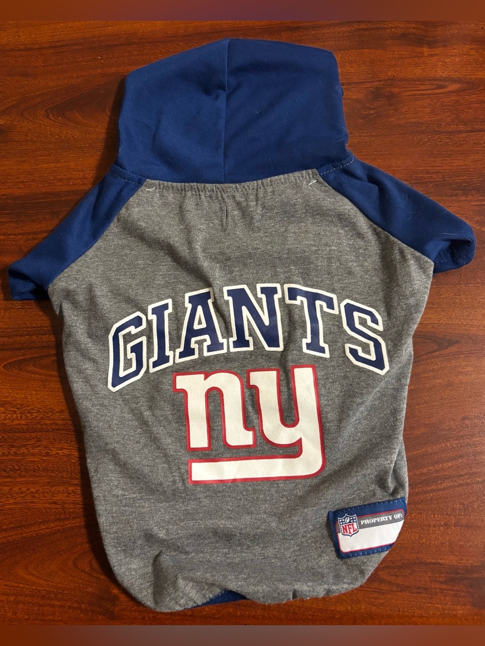 NY Giants NFL Team Pet Hoodie Medium Grey + Blue